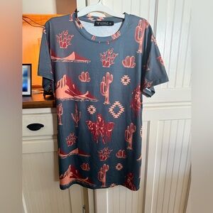 Lucky & Blessed Cactus Print Mini Dress - Gray and Rust